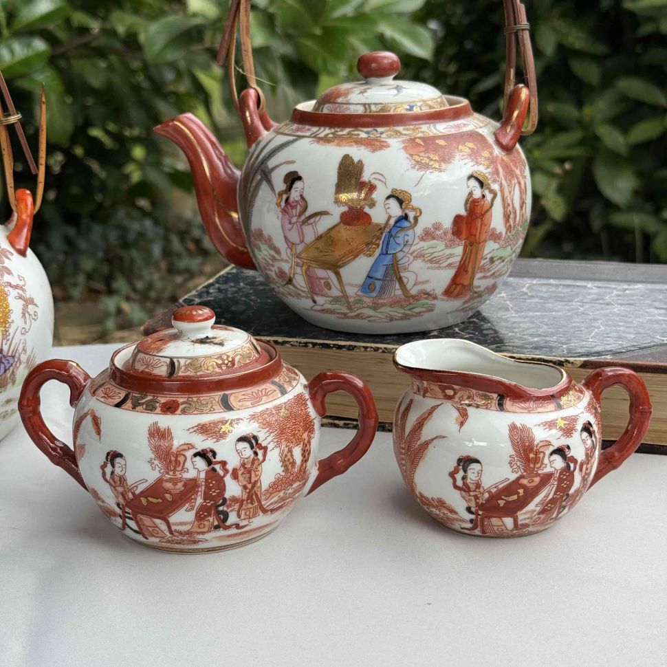 Сахарница Гейши за столом терракота 14 см фарфор Япония