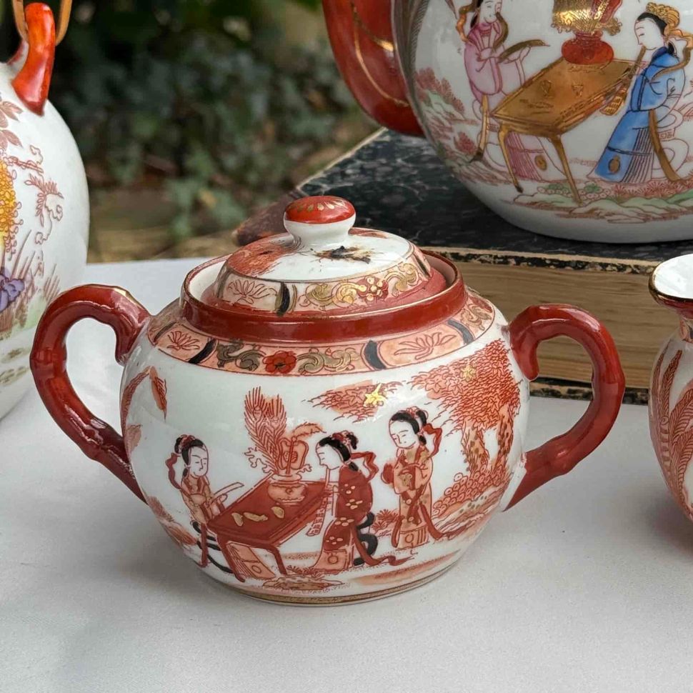 Сахарница Гейши за столом терракота 14 см фарфор Япония