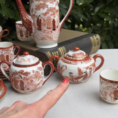 Сахарница Гейши за столом терракота 14 см фарфор Япония