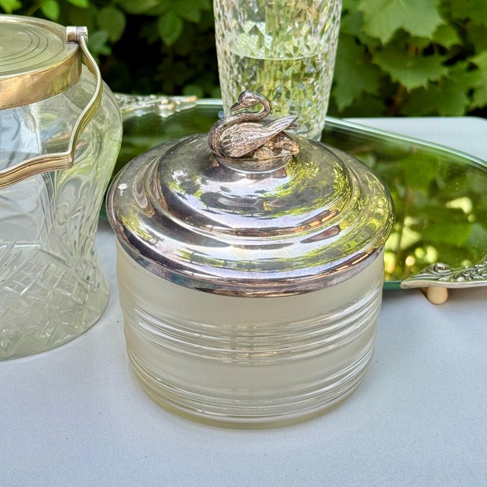 Бисквитница Лебедь 15 см хрусталь серебрение