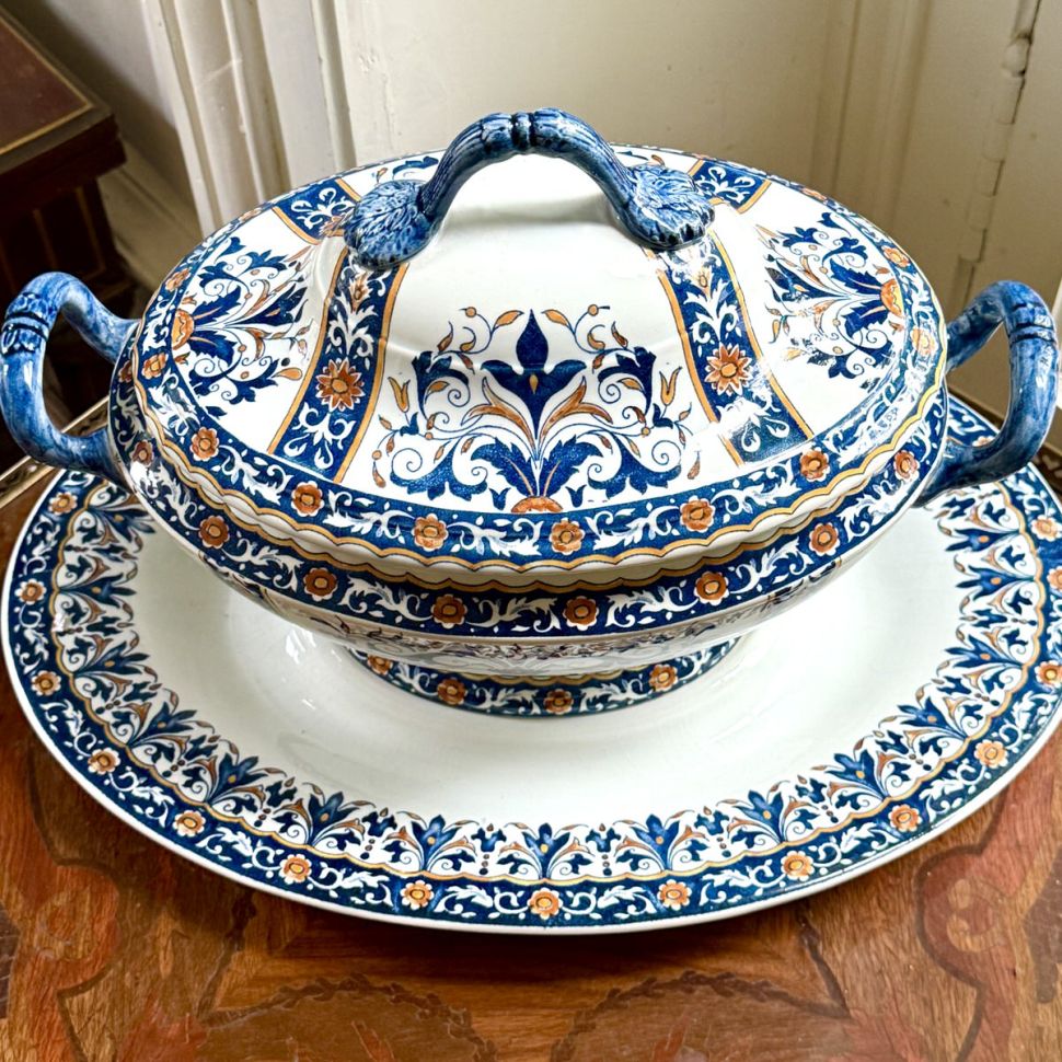 Супница террин на блюде Gien 2,3 л ручная роспись Франция