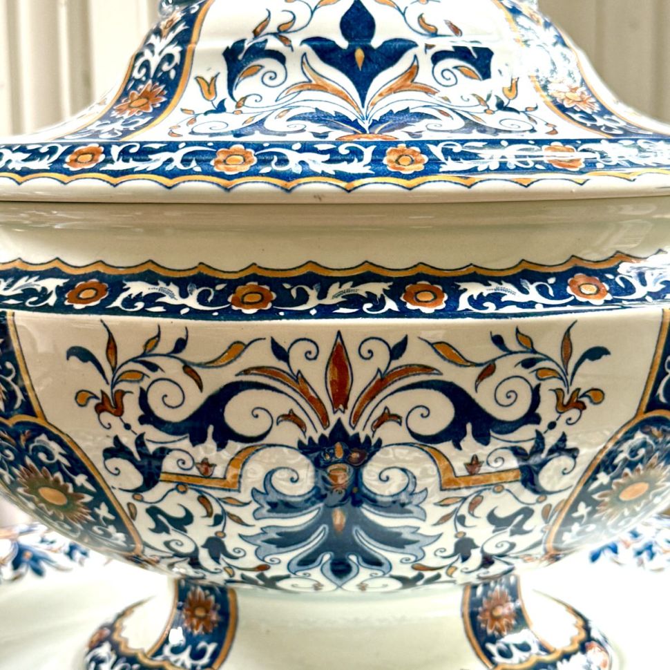 Супница террин на блюде Gien 2,3 л ручная роспись Франция