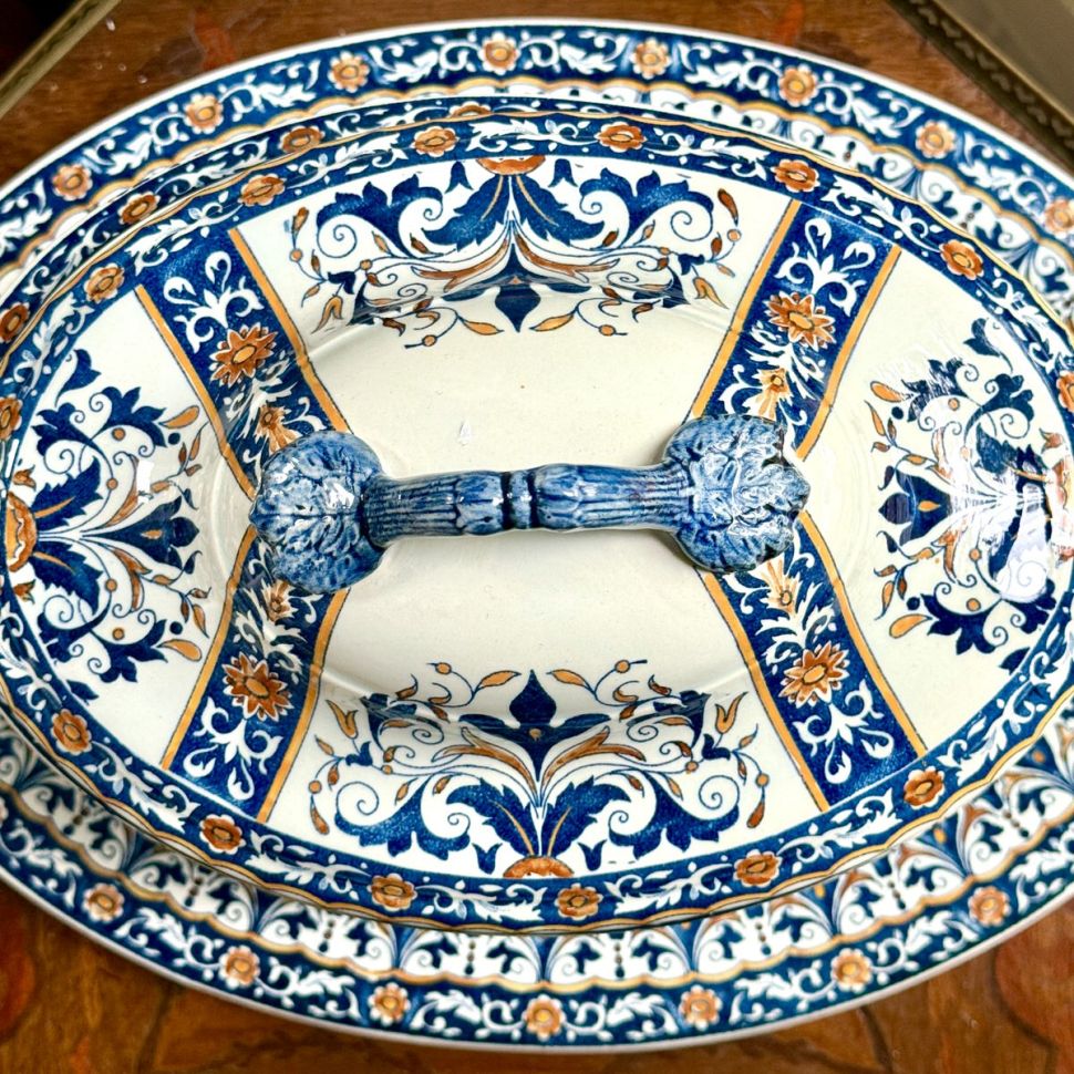 Супница террин на блюде Gien 2,3 л ручная роспись Франция