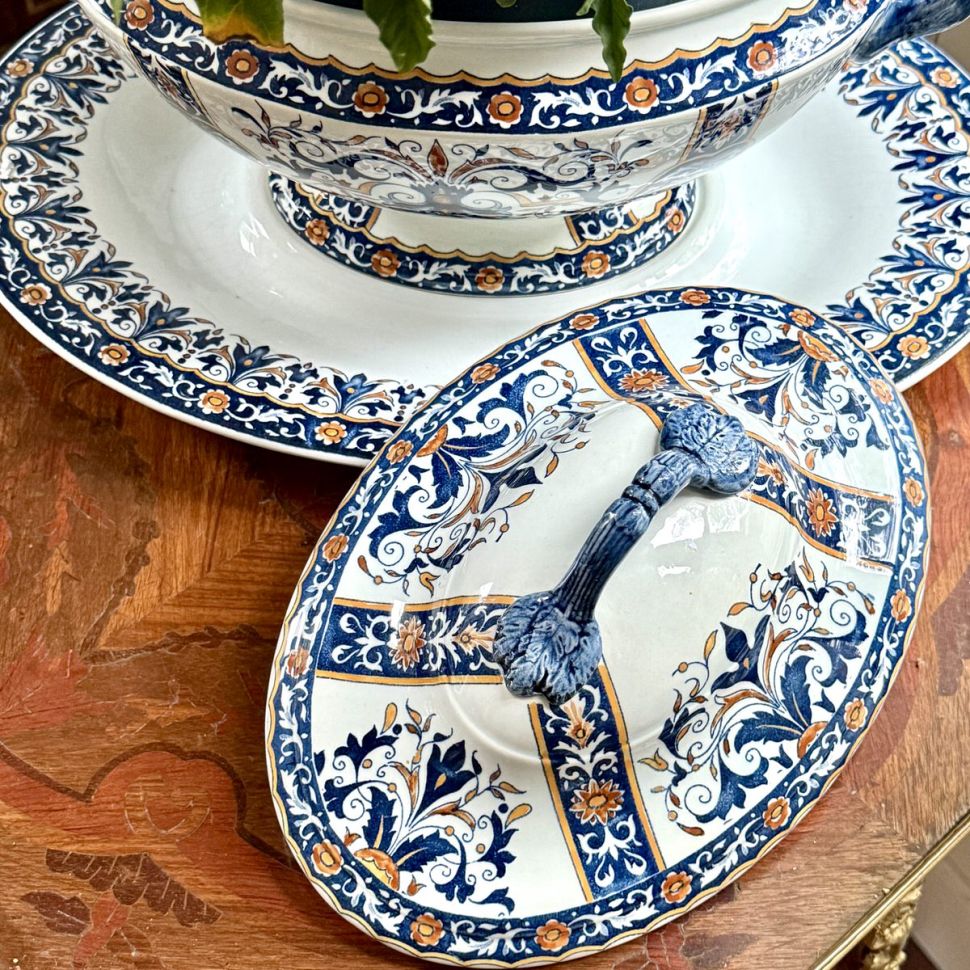 Супница террин на блюде Gien 2,3 л ручная роспись Франция