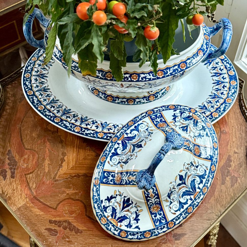 Супница террин на блюде Gien 2,3 л ручная роспись Франция