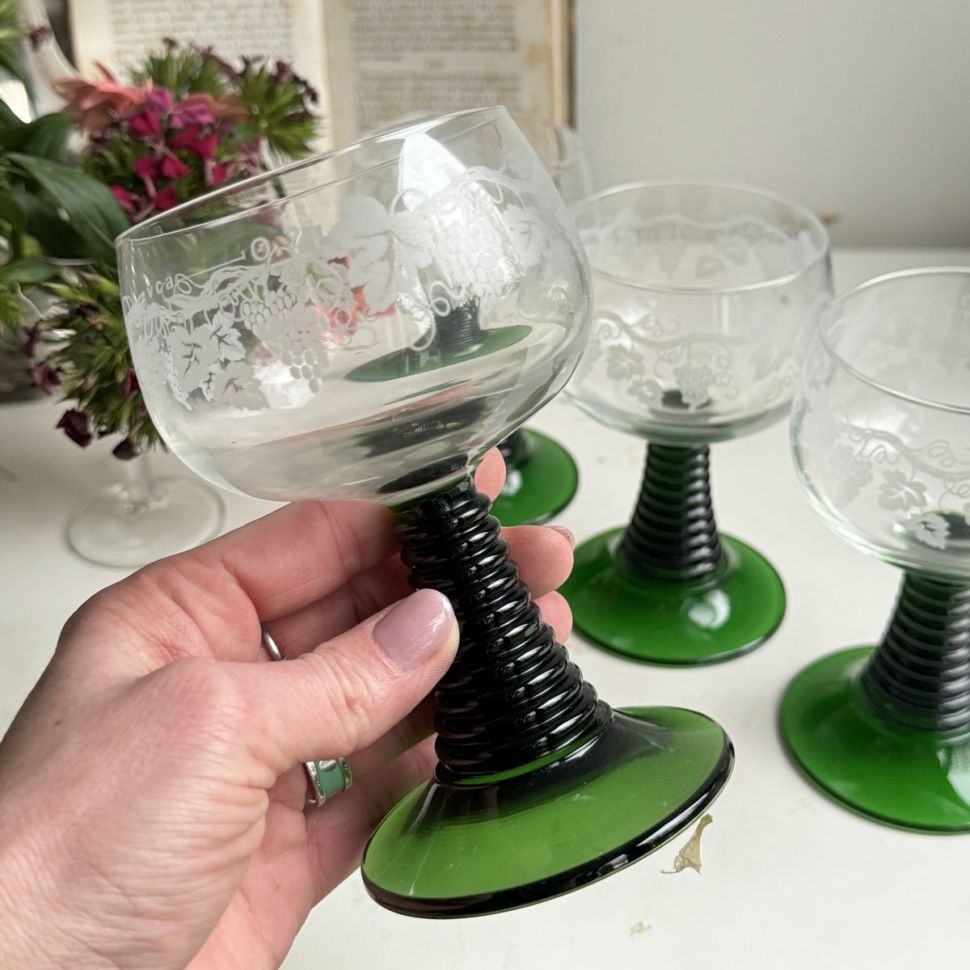 Бокал ремер Виноград 300 мл на зеленой ножке хрусталь 