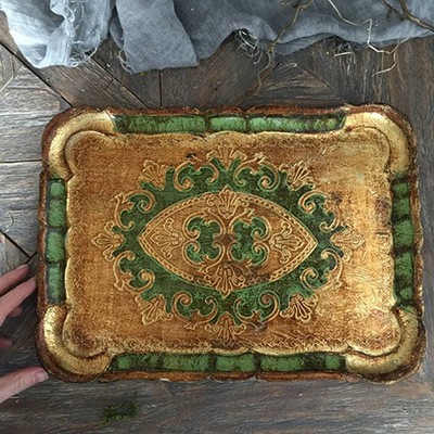 Флорентийский поднос, салатовый с золотом, дерево