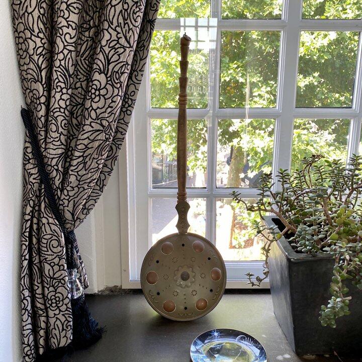 Грелка старинная 90 см медь латунь дерево