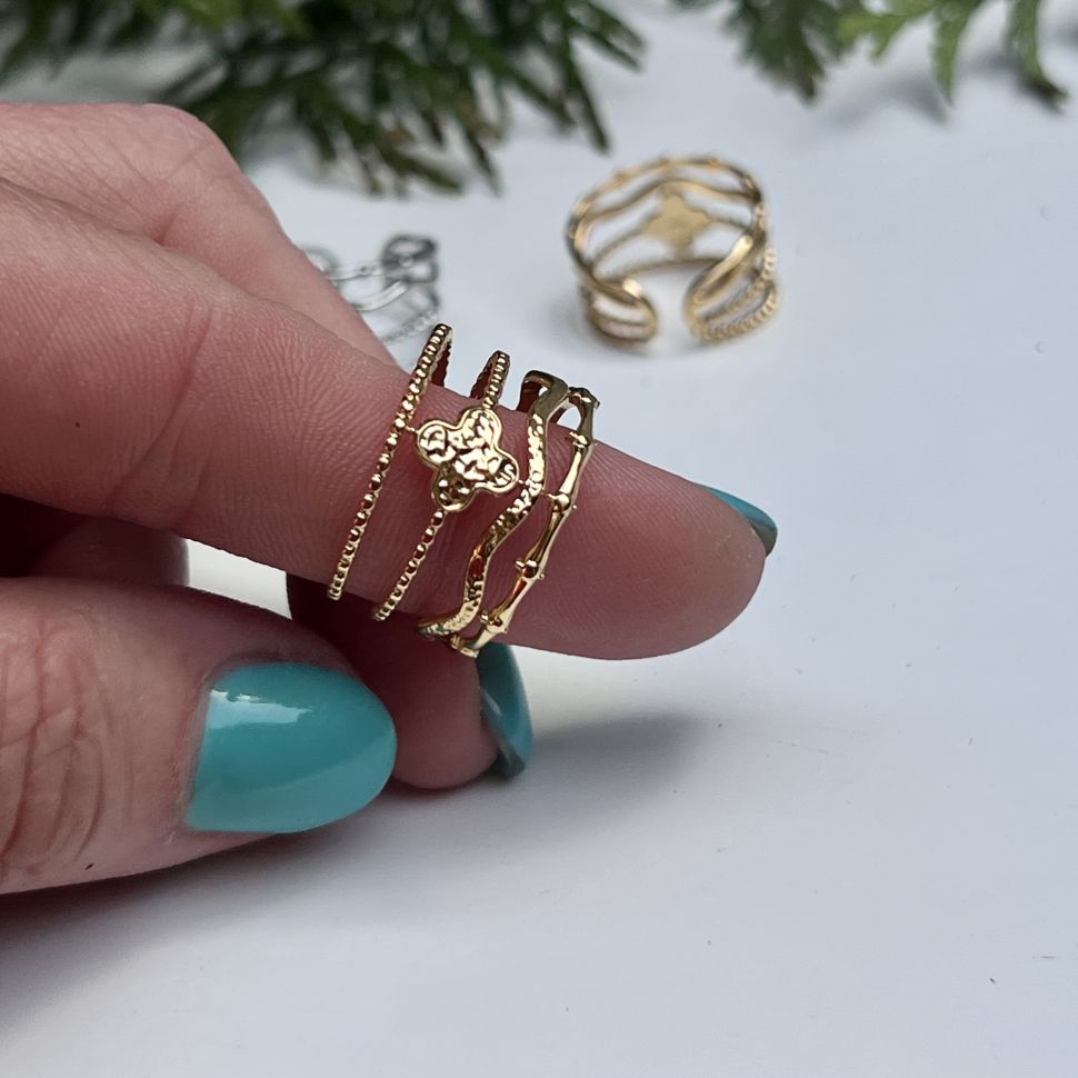 Кольцо символ Четырехлистник золочение