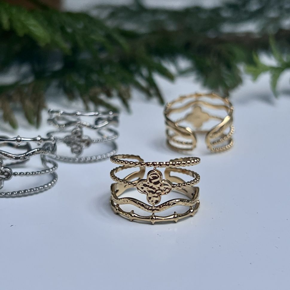 Кольцо символ Четырехлистник золочение