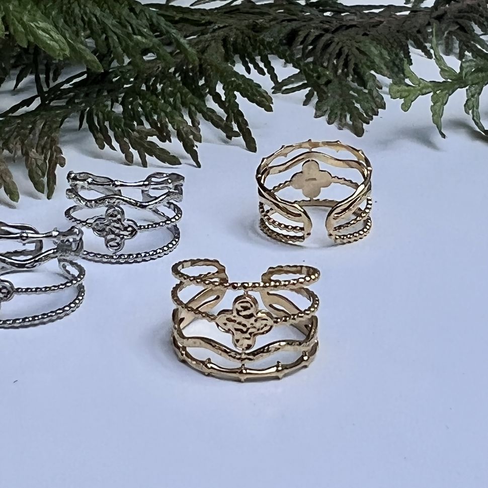 Кольцо символ Четырехлистник золочение