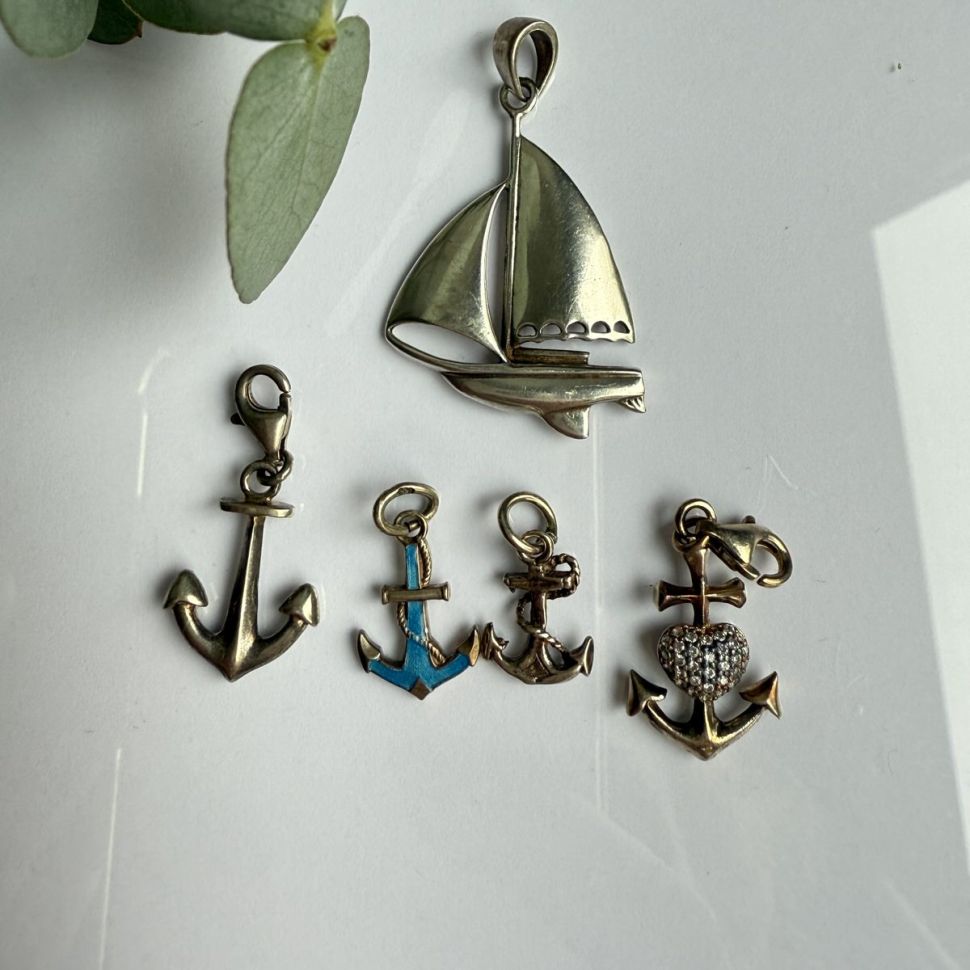 Подвеска голубой 1,6 см в стиле Thomas Sabo Якорь 925