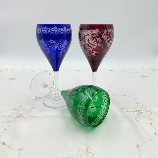 Бокал 320 мл зеленый накладной хрусталь гравировка Германия