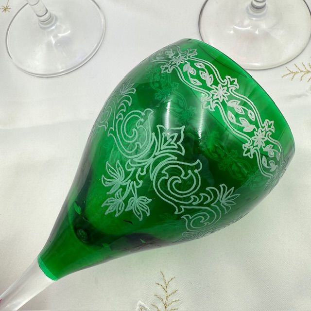 Бокал 320 мл зеленый накладной хрусталь гравировка Германия