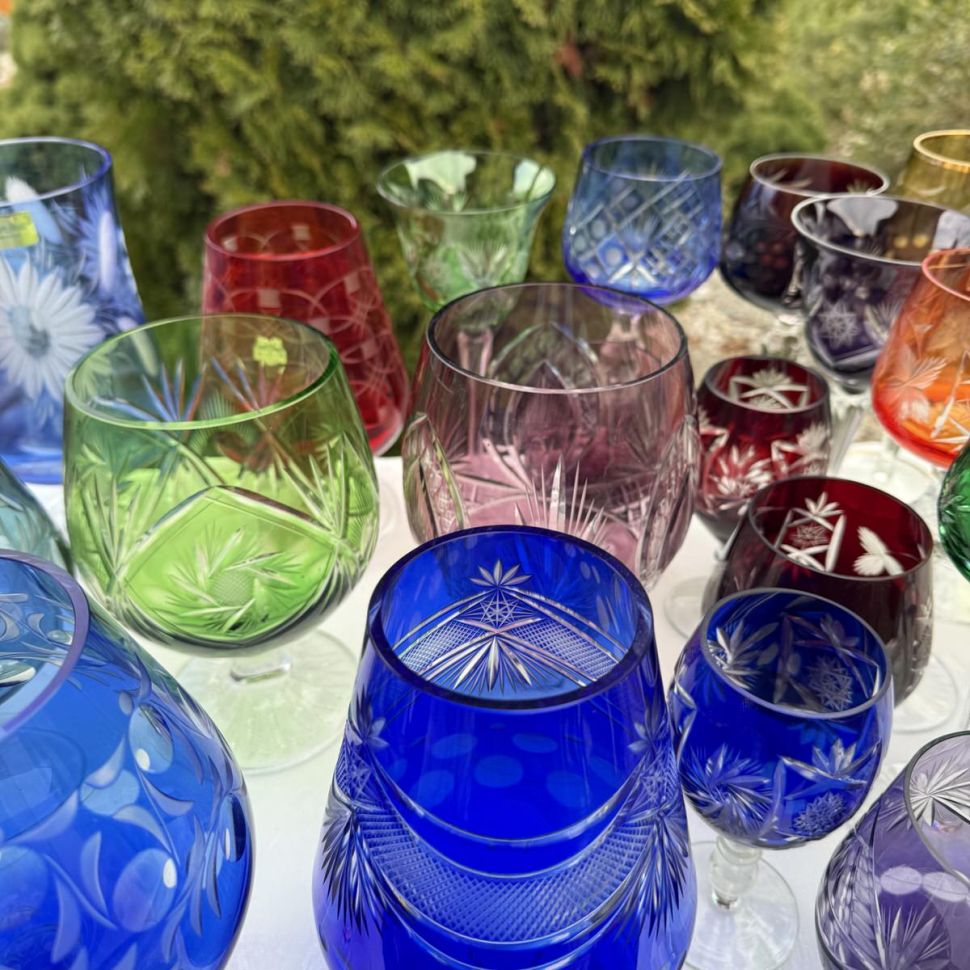 Ваза бокал синяя 850 мл накладной хрусталь Германия