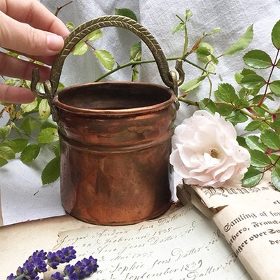Кашпо ведерко медь с латунной ручкой