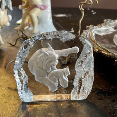 Статуэтка Рыси 9 см хрусталь Швеция авторская работа