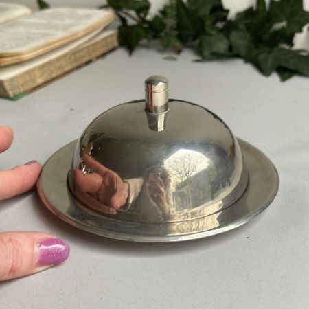 Масленка паштетница с крышкой 13 см сталь серебрение