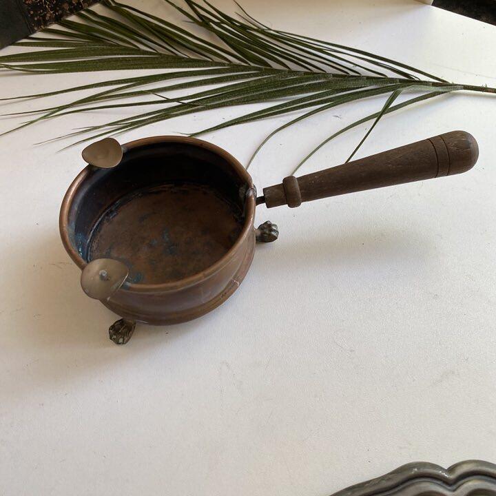 Пепельница 22 см на ножках с деревянной ручкой медь латунь