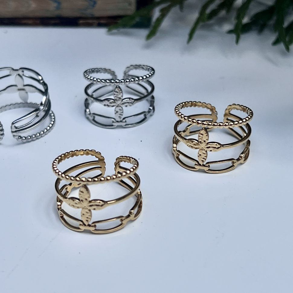 Кольцо символ Цепь Четырехлистник золочение