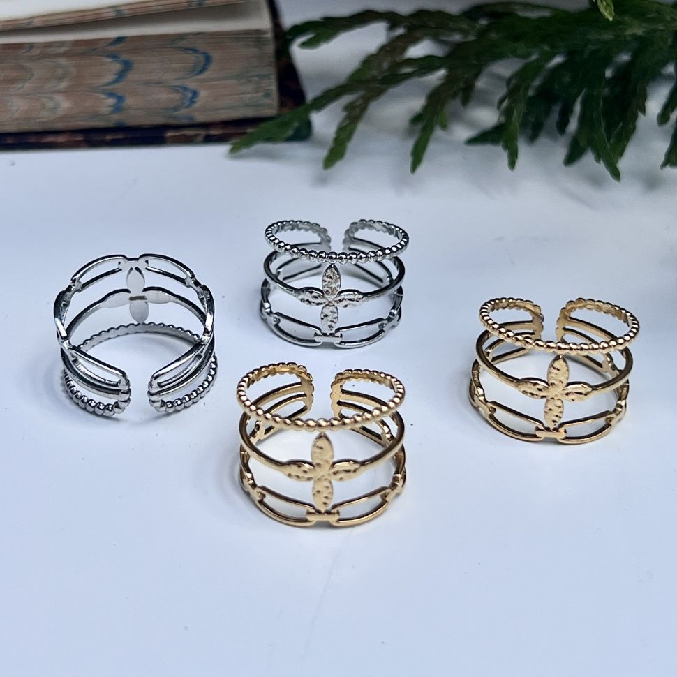 Кольцо символ Цепь Четырехлистник золочение