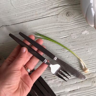 Вилка и нож десертные с деревянной ручкой набор 12 шт. Rostfritt сталь