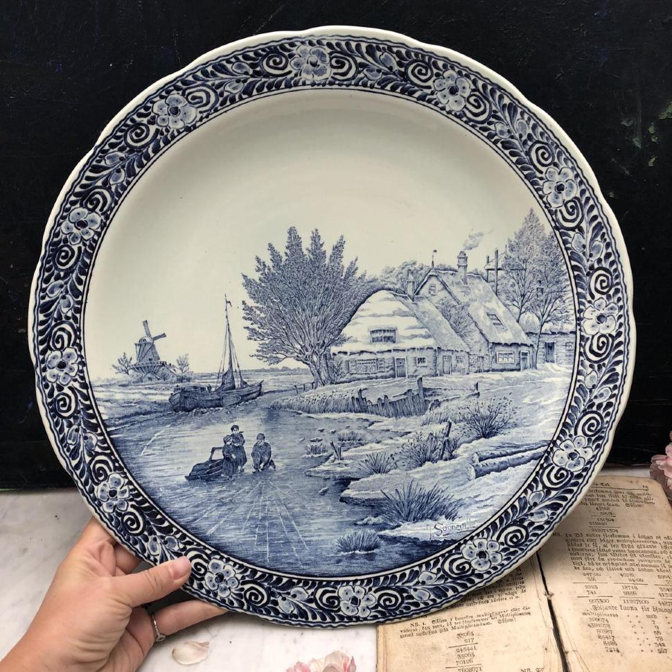 Блюдо огромное Дельфт Delft с росписью