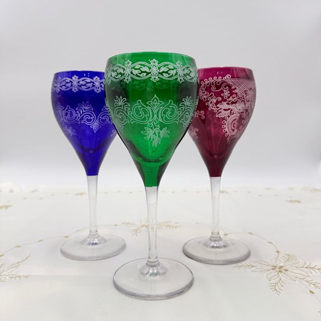 Бокал 320 мл синий накладной хрусталь гравировка Германия