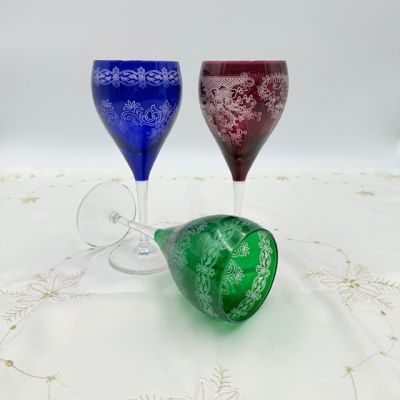 Бокал 320 мл синий накладной хрусталь гравировка Германия