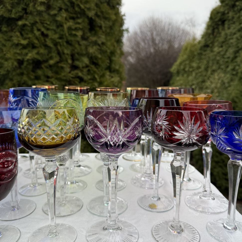 Бокал 320 мл синий накладной хрусталь гравировка Германия