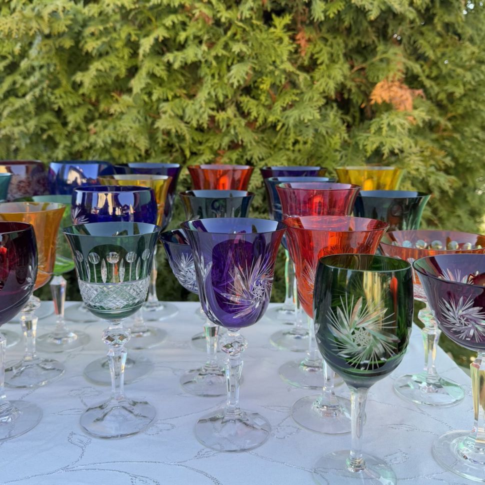 Бокал 320 мл синий накладной хрусталь гравировка Германия