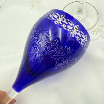 Бокал 320 мл синий накладной хрусталь гравировка Германия