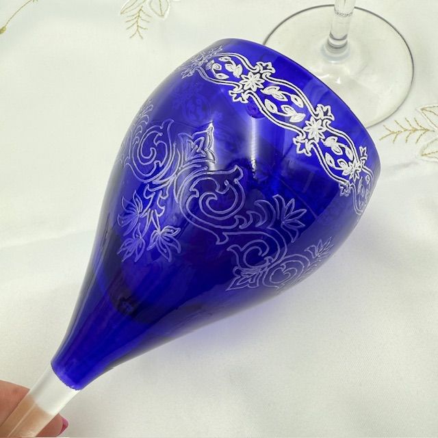 Бокал 320 мл синий накладной хрусталь гравировка Германия