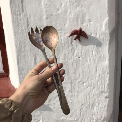 Ложка и вилка для салата мельхиор