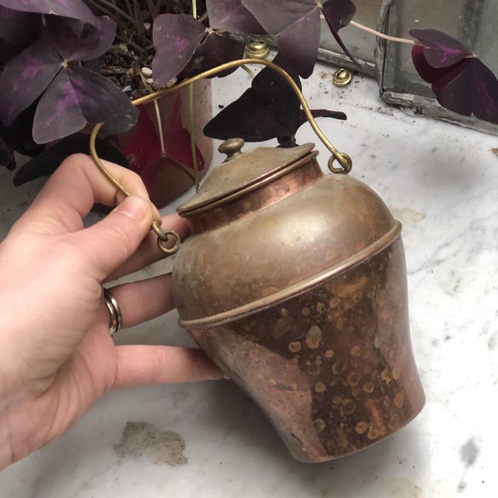 Бидон банка кашпо 14 см старая медь латунь