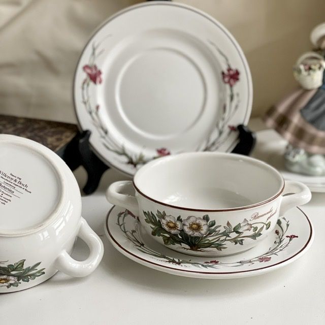 Тарелка Botanica блюдце под бульонку и миску Гвоздика Виллерой Бох Германия