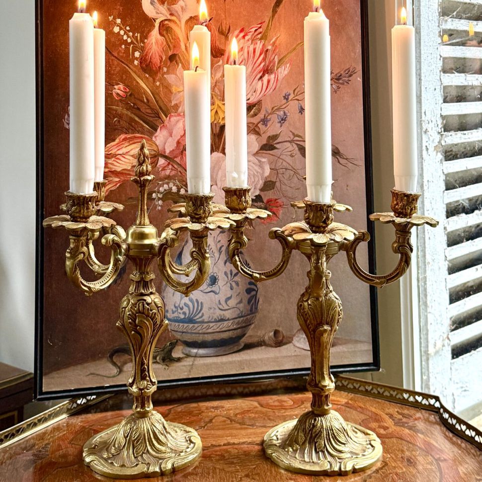 Подсвечник на четыре свечи 31 см Франция латунь 