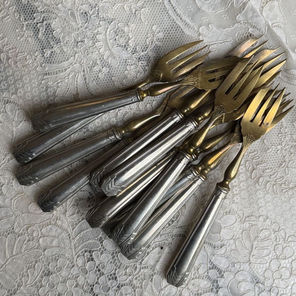 Вилка десертная 17 см серебрение золочение Франция Ардеко