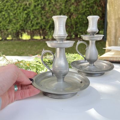 Подсвечник на блюде с ручкой 17 см олово