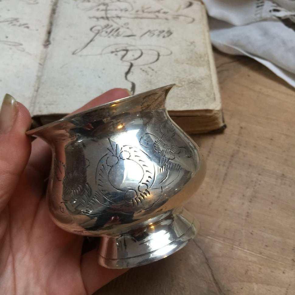 Сахарница серебрение с ручной гравировкой цветами