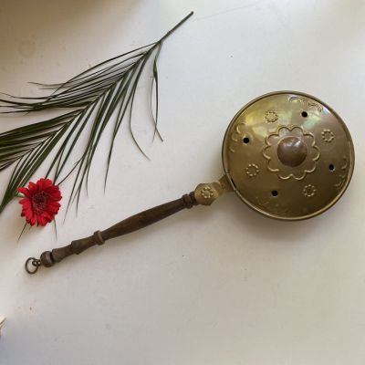 Грелка старинная 45 см медь латунь дерево