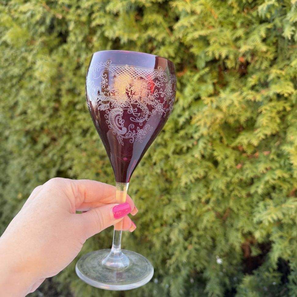 Бокал 320 мл вишневый накладной хрусталь гравировка Германия  