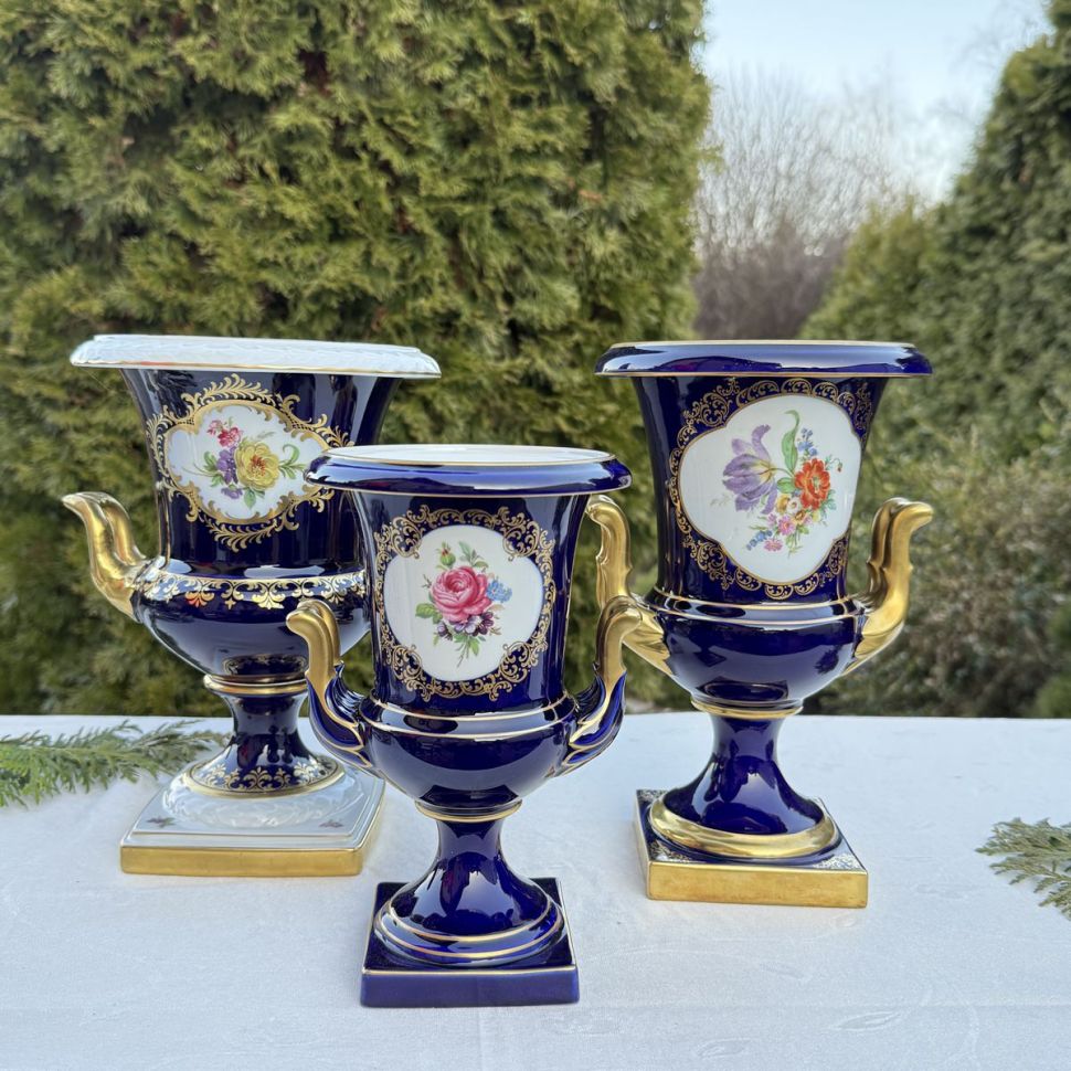 Ваза формы Медичи Lindner Мейсенский букет 21 см Германия 