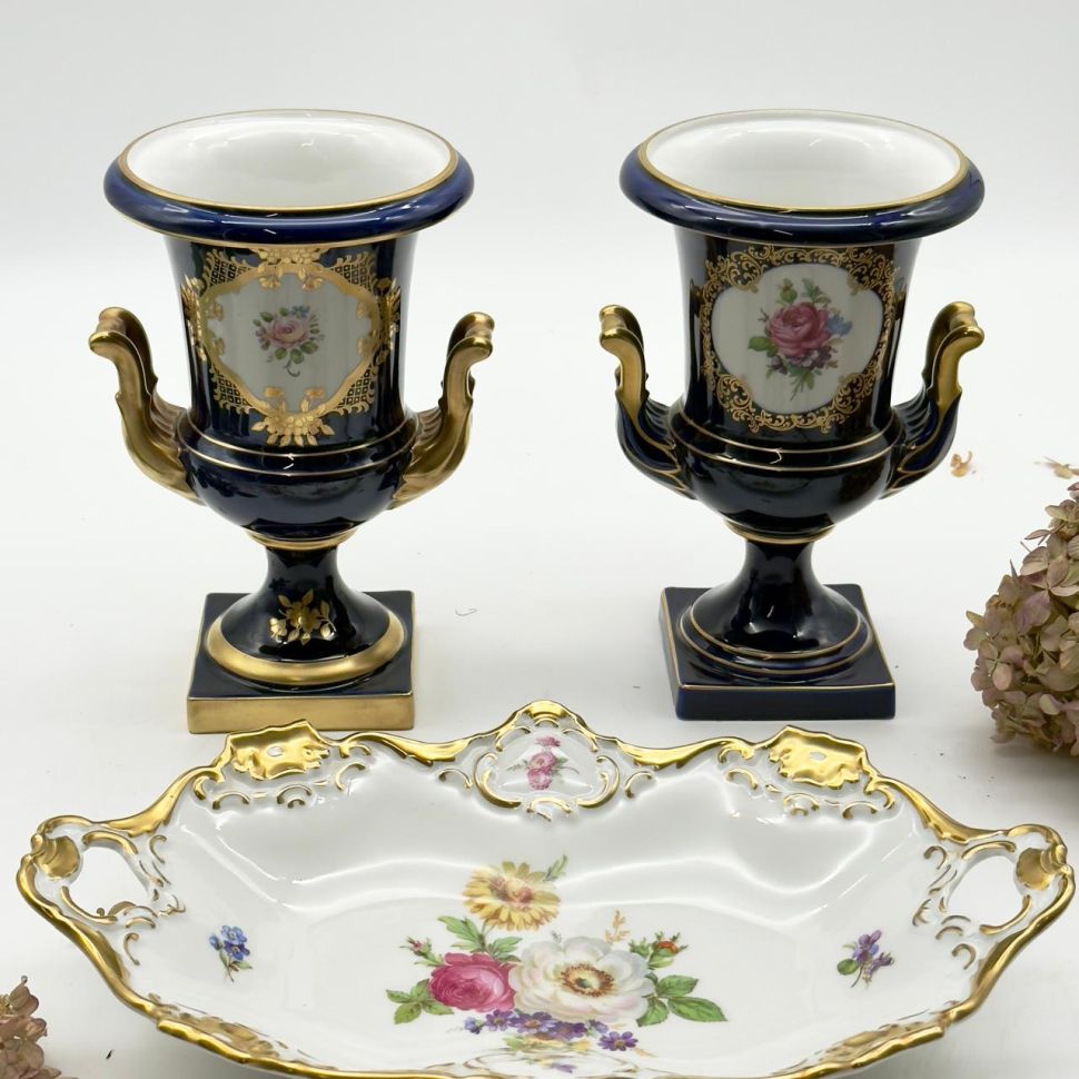 Ваза формы Медичи Lindner Мейсенский букет 21 см Германия 