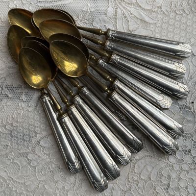 Ложка десертная 16 см серебрение золочение Франция Ардеко