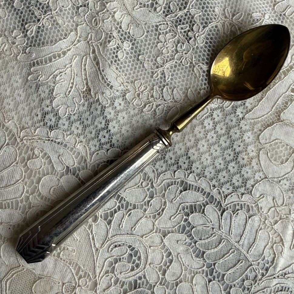 Ложка десертная 16 см серебрение золочение Франция Ардеко