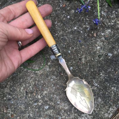 Ложка сервировочная, серебрение, с деревянной ручкой