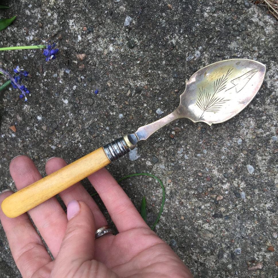 Ложка сервировочная, серебрение, с деревянной ручкой