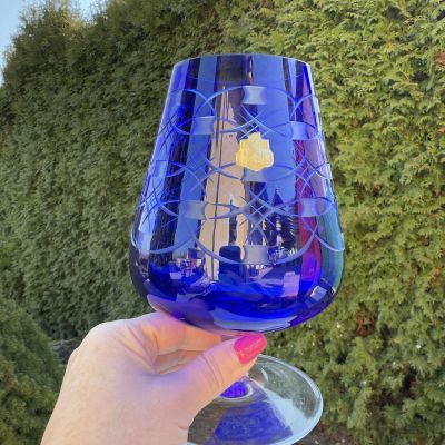 Ваза бокал синяя 850 мл накладной хрусталь Германия 