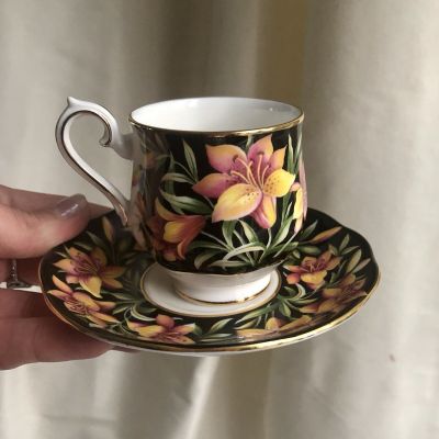 Кофейная пара черный Royal Albert PrairieLily 120 мл Англия